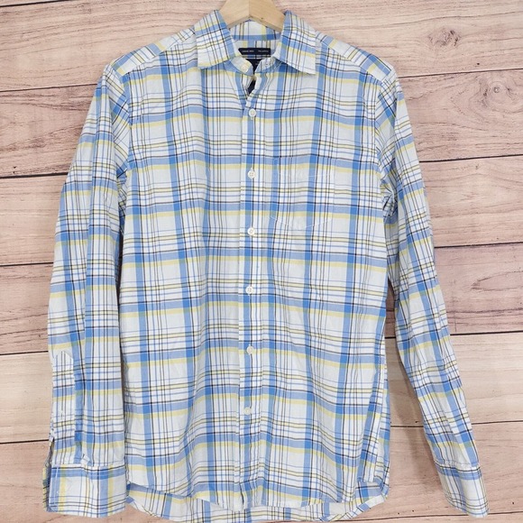 GAP VINTAGE WASH CLASSIC FIT BLUE YELLOW PLAID BUTTON DOWN SHIRT MENS SIZE XS - Picture 1 of 6
